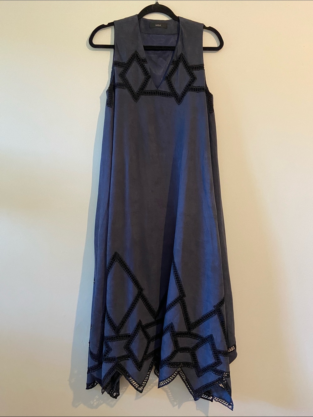 Sleeveless dark Blue Maxi Dress with lace trim by Initial
